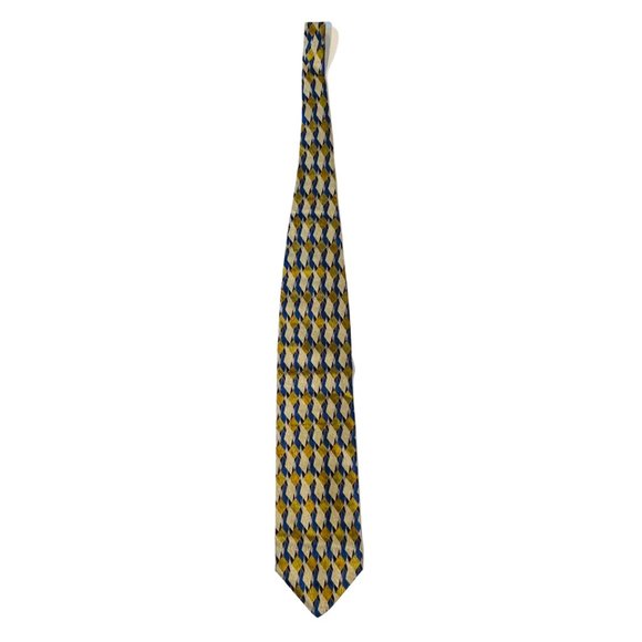 NINO FERRETI Blue & Gold Geometric & Diamond Print Vintage 100% Silk Tie | 57" - Picture 2 of 6